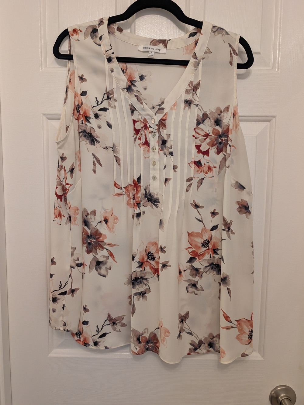 Rose + Olive Cream and Pink Floral Print Sleeveless Blouse 1X